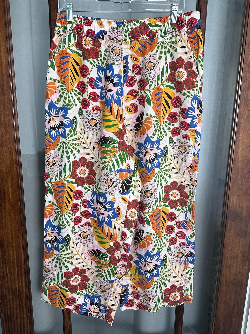 C & C California 100% Linen Floral Wide Leg Elastic Waist Pants Women’s Large